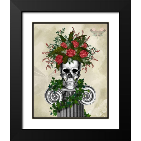 Skull with Roses and Berries Black Modern Wood Framed Art Print with Double Matting by Fab Funky