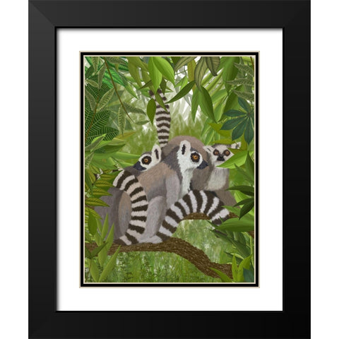 Lemur Family in Canopy Black Modern Wood Framed Art Print with Double Matting by Fab Funky