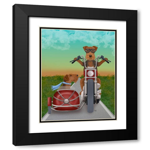 Airedale Chopper and Sidecar Black Modern Wood Framed Art Print with Double Matting by Fab Funky