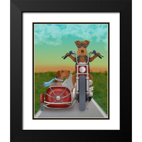Airedale Chopper and Sidecar Black Modern Wood Framed Art Print with Double Matting by Fab Funky
