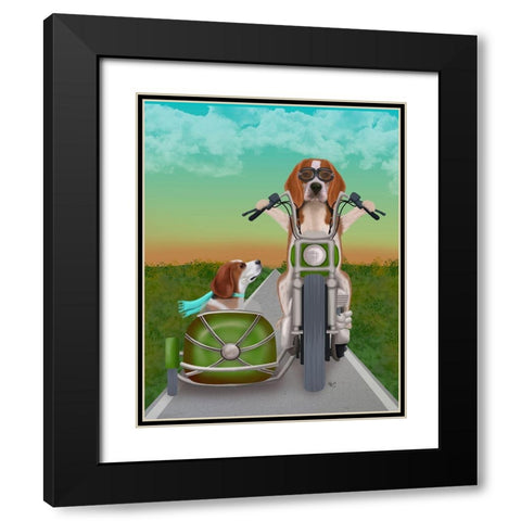 Beagle Chopper and Sidecar Black Modern Wood Framed Art Print with Double Matting by Fab Funky