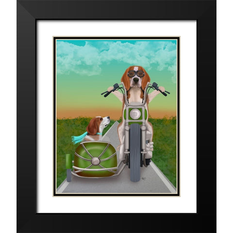 Beagle Chopper and Sidecar Black Modern Wood Framed Art Print with Double Matting by Fab Funky