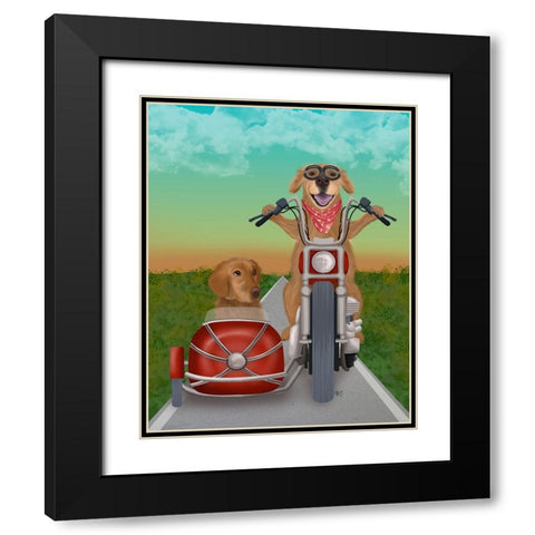 Golden Retriever Chopper and Sidecar Black Modern Wood Framed Art Print with Double Matting by Fab Funky