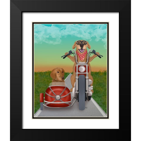 Golden Retriever Chopper and Sidecar Black Modern Wood Framed Art Print with Double Matting by Fab Funky