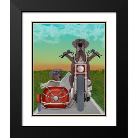 Great Dane Chopper and Sidecar Black Modern Wood Framed Art Print with Double Matting by Fab Funky