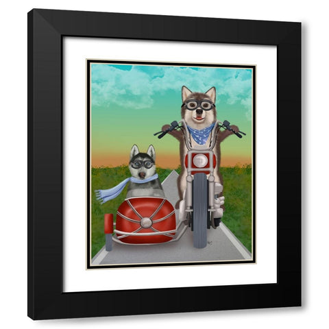 Husky Chopper and Sidecar Black Modern Wood Framed Art Print with Double Matting by Fab Funky