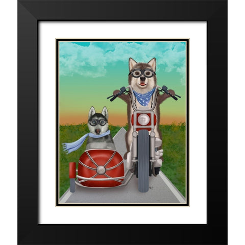 Husky Chopper and Sidecar Black Modern Wood Framed Art Print with Double Matting by Fab Funky