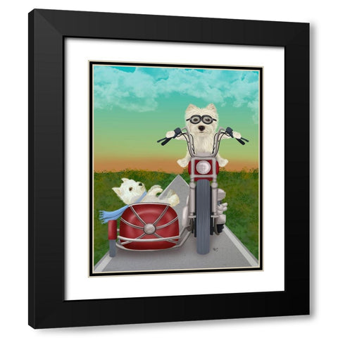 Westie Chopper and Sidecar Black Modern Wood Framed Art Print with Double Matting by Fab Funky