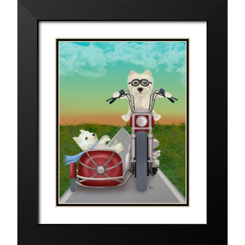 Westie Chopper and Sidecar Black Modern Wood Framed Art Print with Double Matting by Fab Funky
