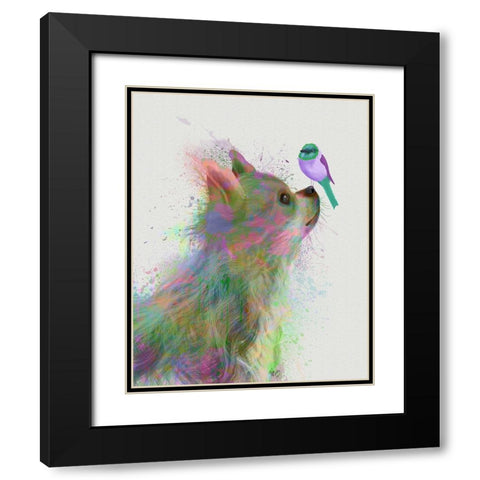 Chihuahua, Long Haired, Rainbow Splash Black Modern Wood Framed Art Print with Double Matting by Fab Funky