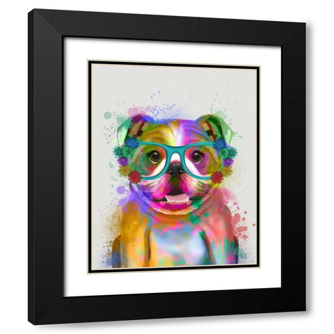 English Bulldog Rainbow Splash Black Modern Wood Framed Art Print with Double Matting by Fab Funky