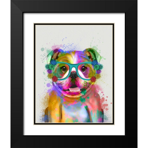 English Bulldog Rainbow Splash Black Modern Wood Framed Art Print with Double Matting by Fab Funky