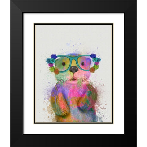 Otter Rainbow Splash Black Modern Wood Framed Art Print with Double Matting by Fab Funky