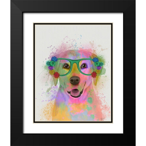 Yellow Labrador Rainbow Splash Black Modern Wood Framed Art Print with Double Matting by Fab Funky
