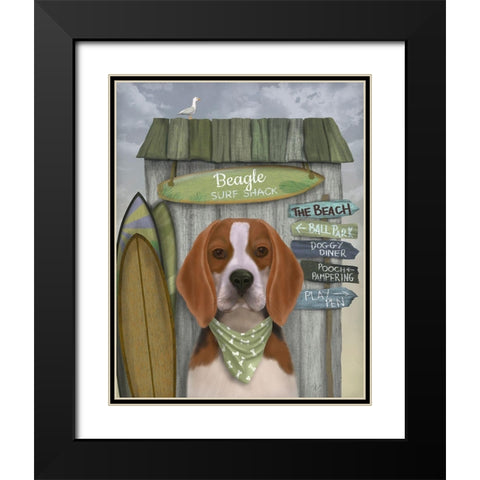 Beagle Surf Shack Black Modern Wood Framed Art Print with Double Matting by Fab Funky