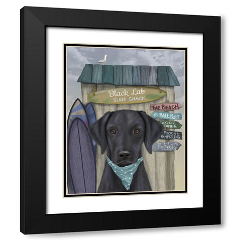 Black Labrador Surf Shack Black Modern Wood Framed Art Print with Double Matting by Fab Funky