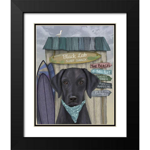 Black Labrador Surf Shack Black Modern Wood Framed Art Print with Double Matting by Fab Funky