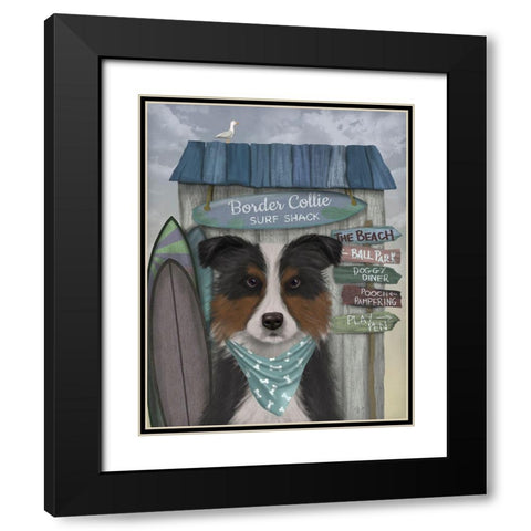 Border Collie, Tricolour, Surf Shack Black Modern Wood Framed Art Print with Double Matting by Fab Funky