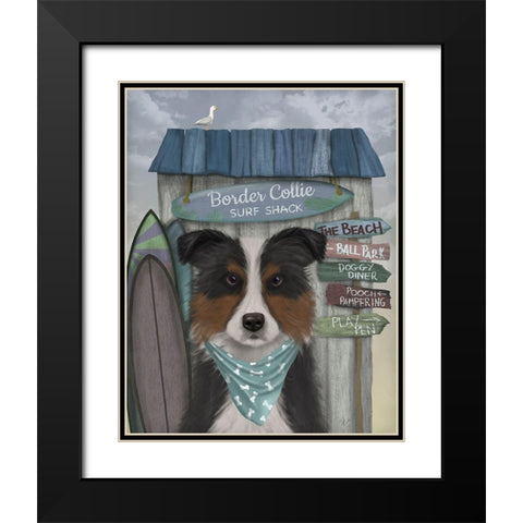 Border Collie, Tricolour, Surf Shack Black Modern Wood Framed Art Print with Double Matting by Fab Funky