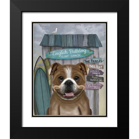 English Bulldog Surf Shack Black Modern Wood Framed Art Print with Double Matting by Fab Funky