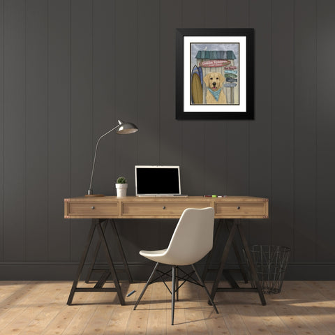 Golden Retriever Surf Shack Black Modern Wood Framed Art Print with Double Matting by Fab Funky