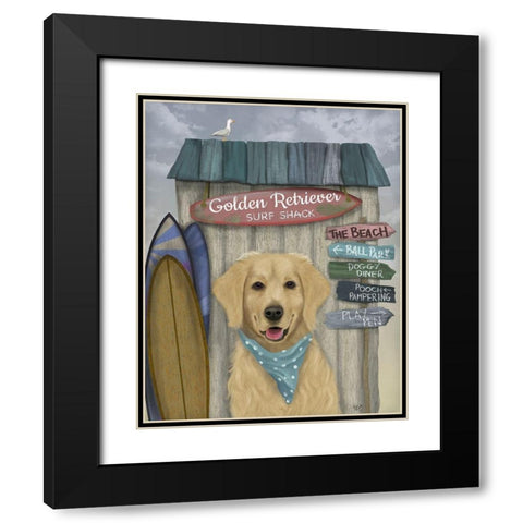 Golden Retriever Surf Shack Black Modern Wood Framed Art Print with Double Matting by Fab Funky