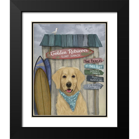 Golden Retriever Surf Shack Black Modern Wood Framed Art Print with Double Matting by Fab Funky