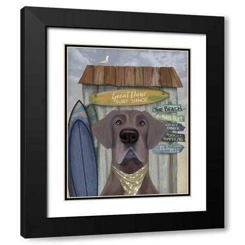 Great Dane Surf Shack Black Modern Wood Framed Art Print with Double Matting by Fab Funky