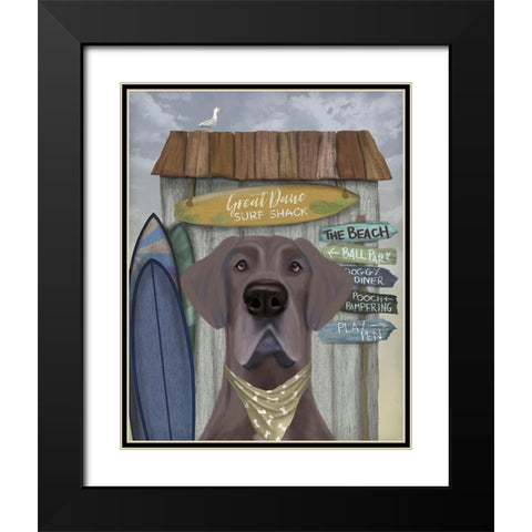 Great Dane Surf Shack Black Modern Wood Framed Art Print with Double Matting by Fab Funky