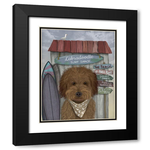 Labradoodle, Brown, Surf Shack Black Modern Wood Framed Art Print with Double Matting by Fab Funky