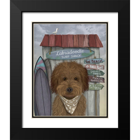 Labradoodle, Brown, Surf Shack Black Modern Wood Framed Art Print with Double Matting by Fab Funky
