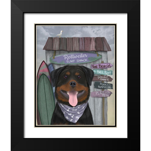 Rottweiller Surf Shack Black Modern Wood Framed Art Print with Double Matting by Fab Funky