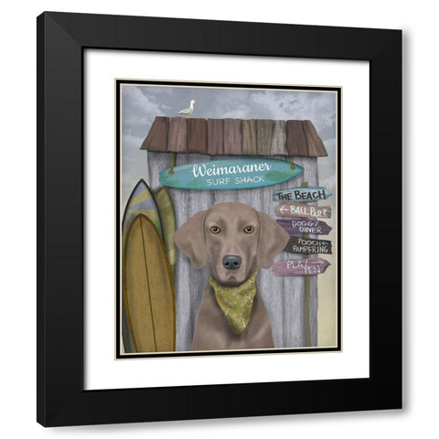 Weimaraner Surf Shack Black Modern Wood Framed Art Print with Double Matting by Fab Funky