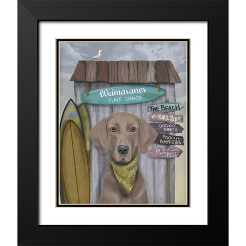 Weimaraner Surf Shack Black Modern Wood Framed Art Print with Double Matting by Fab Funky