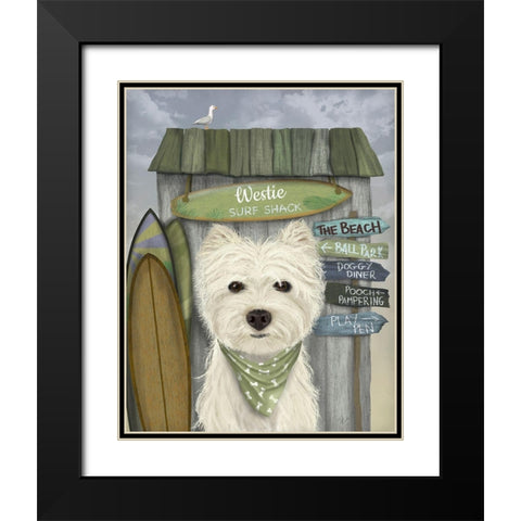 Westie Surf Shack Black Modern Wood Framed Art Print with Double Matting by Fab Funky