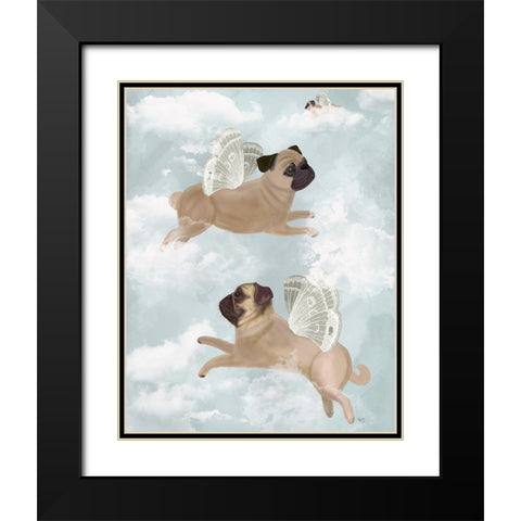 Flying Pugs Black Modern Wood Framed Art Print with Double Matting by Fab Funky