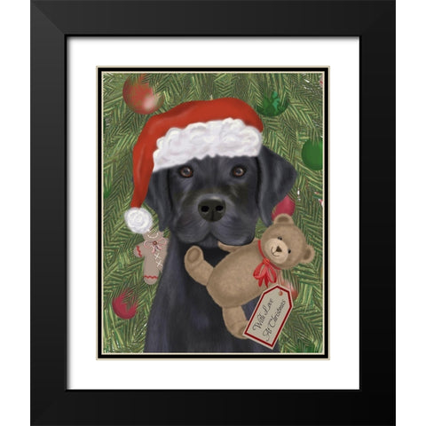 Christmas Black Labrador and Teddy Black Modern Wood Framed Art Print with Double Matting by Fab Funky