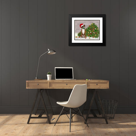 Christmas Boxer and Broken Christmas Tree Black Modern Wood Framed Art Print with Double Matting by Fab Funky