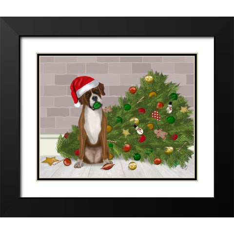 Christmas Boxer and Broken Christmas Tree Black Modern Wood Framed Art Print with Double Matting by Fab Funky