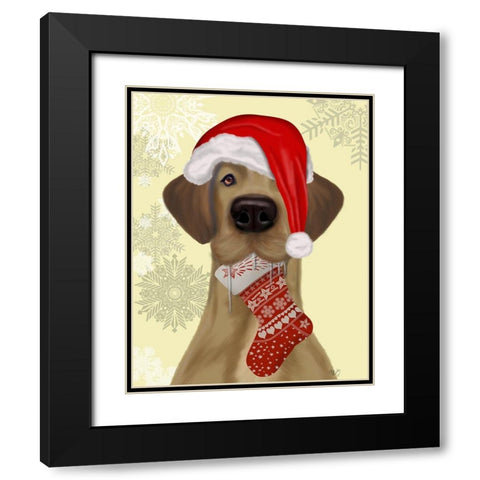 Christmas Drooly Christmas Dane Black Modern Wood Framed Art Print with Double Matting by Fab Funky