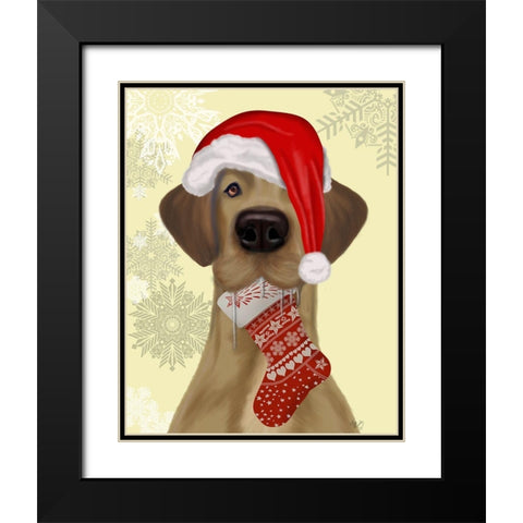 Christmas Drooly Christmas Dane Black Modern Wood Framed Art Print with Double Matting by Fab Funky