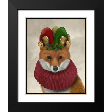 Christmas Foxy Christmas Fool Black Modern Wood Framed Art Print with Double Matting by Fab Funky