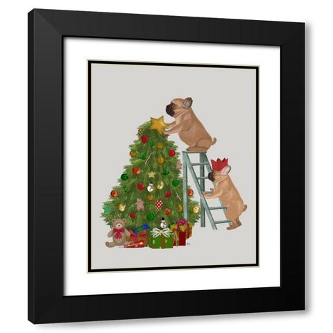 Christmas French Bulldog Tree Ladder Black Modern Wood Framed Art Print with Double Matting by Fab Funky
