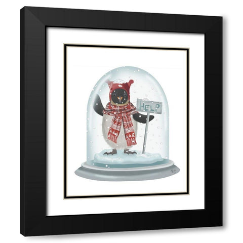 Christmas Penguin Snow Globe Black Modern Wood Framed Art Print with Double Matting by Fab Funky
