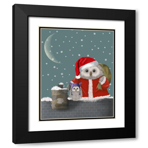 Christmas Santa Owl Black Modern Wood Framed Art Print with Double Matting by Fab Funky