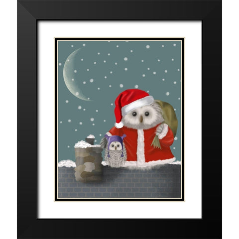 Christmas Santa Owl Black Modern Wood Framed Art Print with Double Matting by Fab Funky