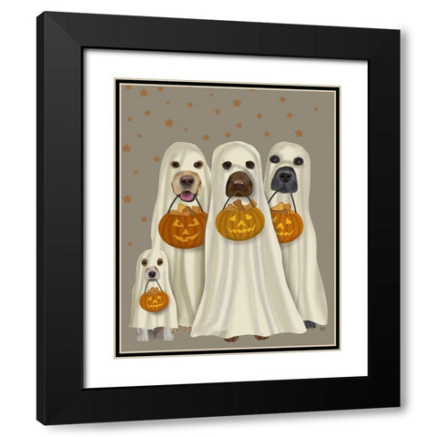 Halloween Trick or Treat Dogs Black Modern Wood Framed Art Print with Double Matting by Fab Funky