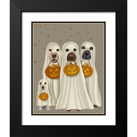Halloween Trick or Treat Dogs Black Modern Wood Framed Art Print with Double Matting by Fab Funky