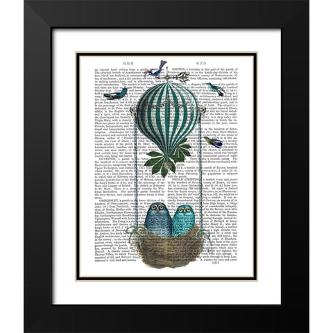 Owl Balloon Nest Black Modern Wood Framed Art Print with Double Matting by Fab Funky