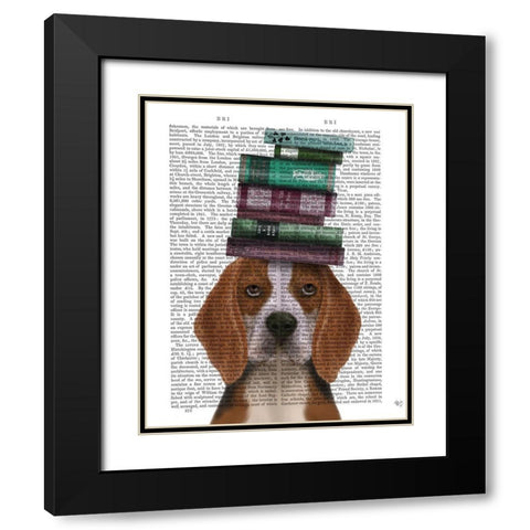 Beagle and Books Black Modern Wood Framed Art Print with Double Matting by Fab Funky
